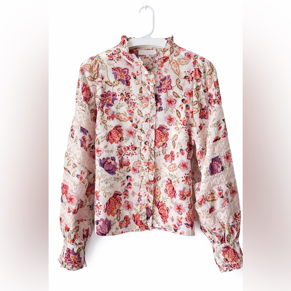 House of Harlow 1960 Floral Lace Boho Blouse 100% Cotton Size M